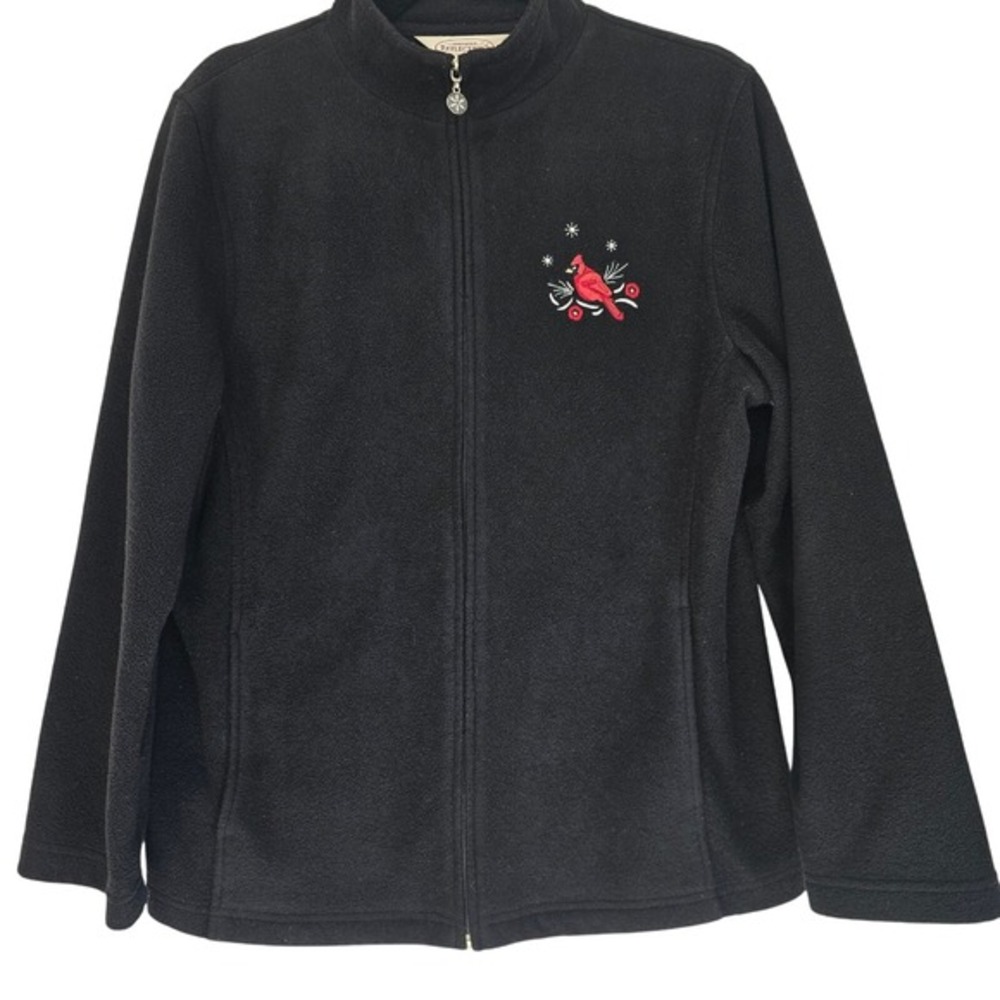 Northern Reflections Black Fleece Zip‎ Up Jacket Red Cardinal Embroidered Size M